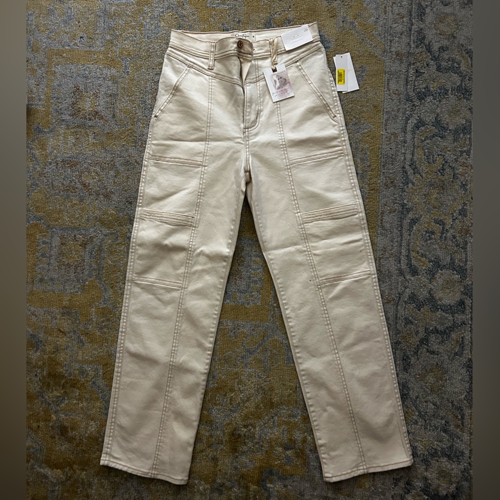 Womens Straight Leg Jeans, Ivory, Size 26